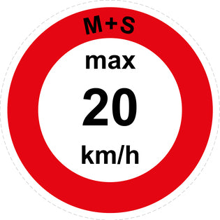 Snelheidssticker "M+S max 20 km/h rood rand" EW-CAR1600-20