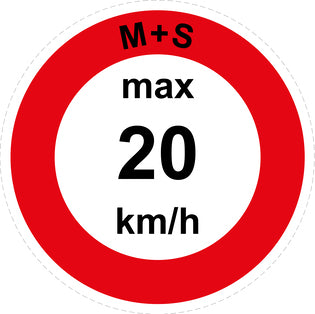 Snelheidssticker "M+S max 20 km/h rood rand"  EW-CAR1600-20