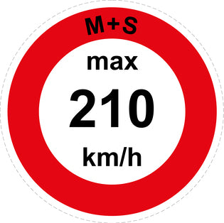 Snelheidssticker "M+S max 210 km/h rood rand" EW-CAR1600-210
