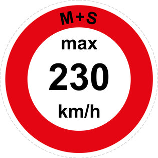 Snelheidssticker "M+S max 230 km/h rood rand"  EW-CAR1600-230