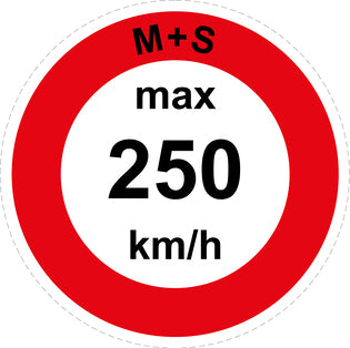 Snelheidssticker "M+S max 250 km/h rood rand"  EW-CAR1600-250