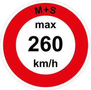 Snelheidssticker "M+S max 260 km/h rood rand"  EW-CAR1600-260