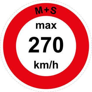 Snelheidssticker "M+S max 270 km/h rood rand"  EW-CAR1600-270