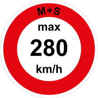 Snelheidssticker "M+S max 280 km/h rood rand"  EW-CAR1600-280