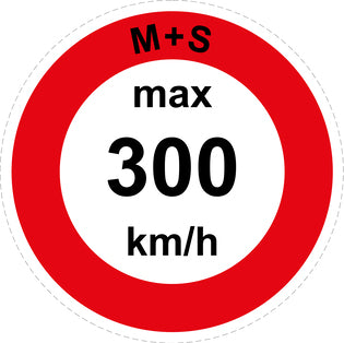Snelheidssticker "M+S max 300 km/h rood rand"  EW-CAR1600-300