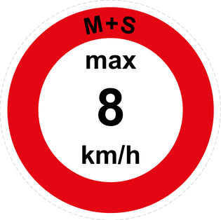 Snelheidssticker "M+S max 8 km/h rood rand"  EW-CAR1600-8