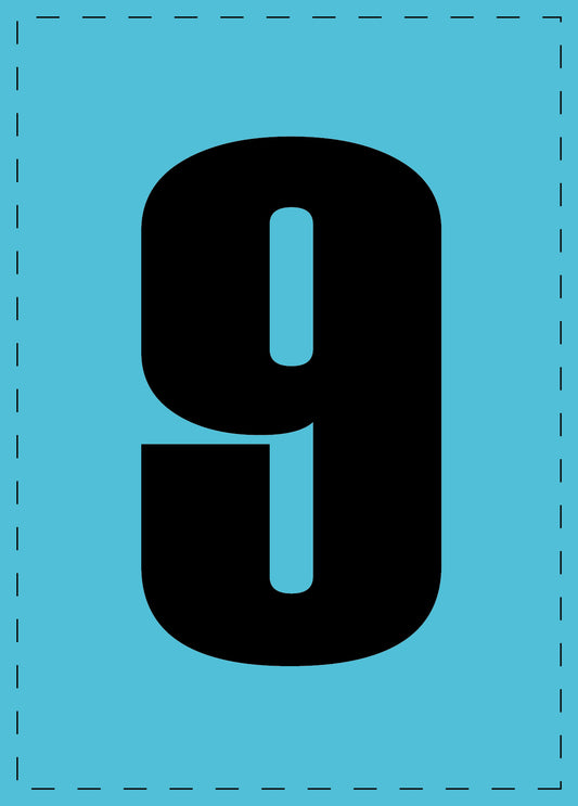 Letter 9 zelfklevende letters en cijferstickers zwart lettertype Blauw achtergrond ES-NPVC-9-50