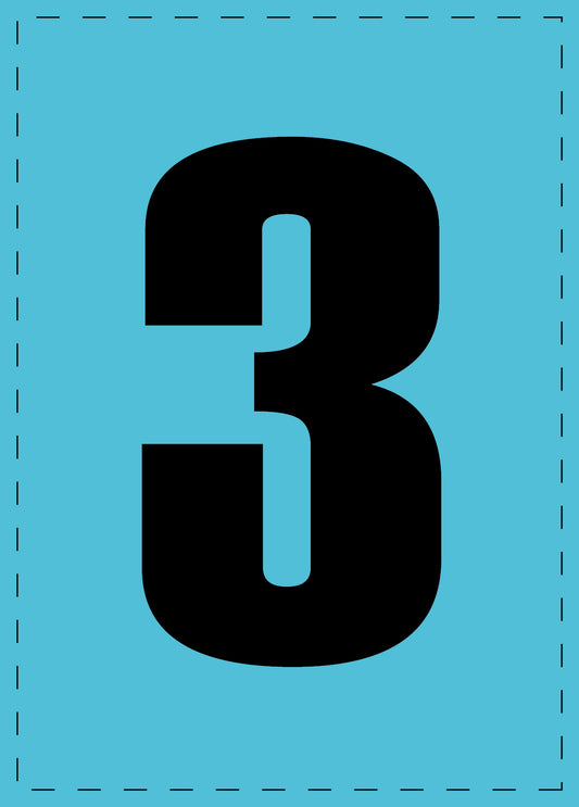 Letter 3 zelfklevende letters en cijferstickers zwart lettertype Blauw achtergrond ES-NPVC-3-50