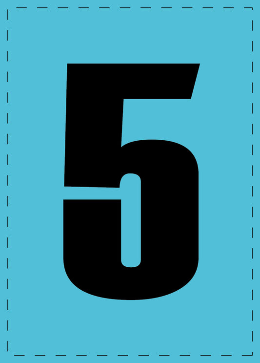 Letter 5 zelfklevende letters en cijferstickers zwart lettertype Blauw achtergrond ES-NPVC-5-50