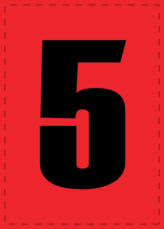 Letter 5 zelfklevende letters en cijferstickers zwart lettertype Rood achtergrond ES-NPVC-5-14
