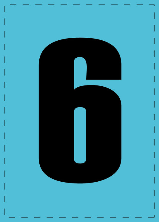 Letter 6 zelfklevende letters en cijferstickers zwart lettertype Blauw achtergrond ES-NPVC-6-50