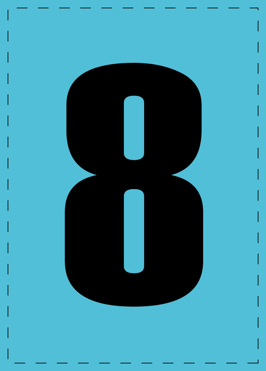 Letter 8 zelfklevende letters en cijferstickers zwart lettertype Blauw achtergrond ES-NPVC-8-50