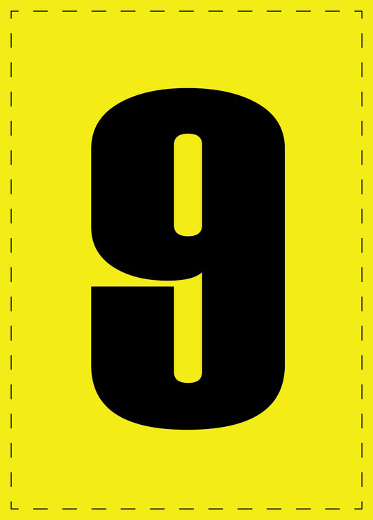 Letter 9 zelfklevende letters en cijferstickers zwart lettertype gele achtergrond ES-NPVC-9-3