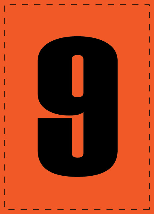 Letter 9 zelfklevende letters en cijferstickers zwart lettertype Oranje achtergrond ES-NPVC-9-8