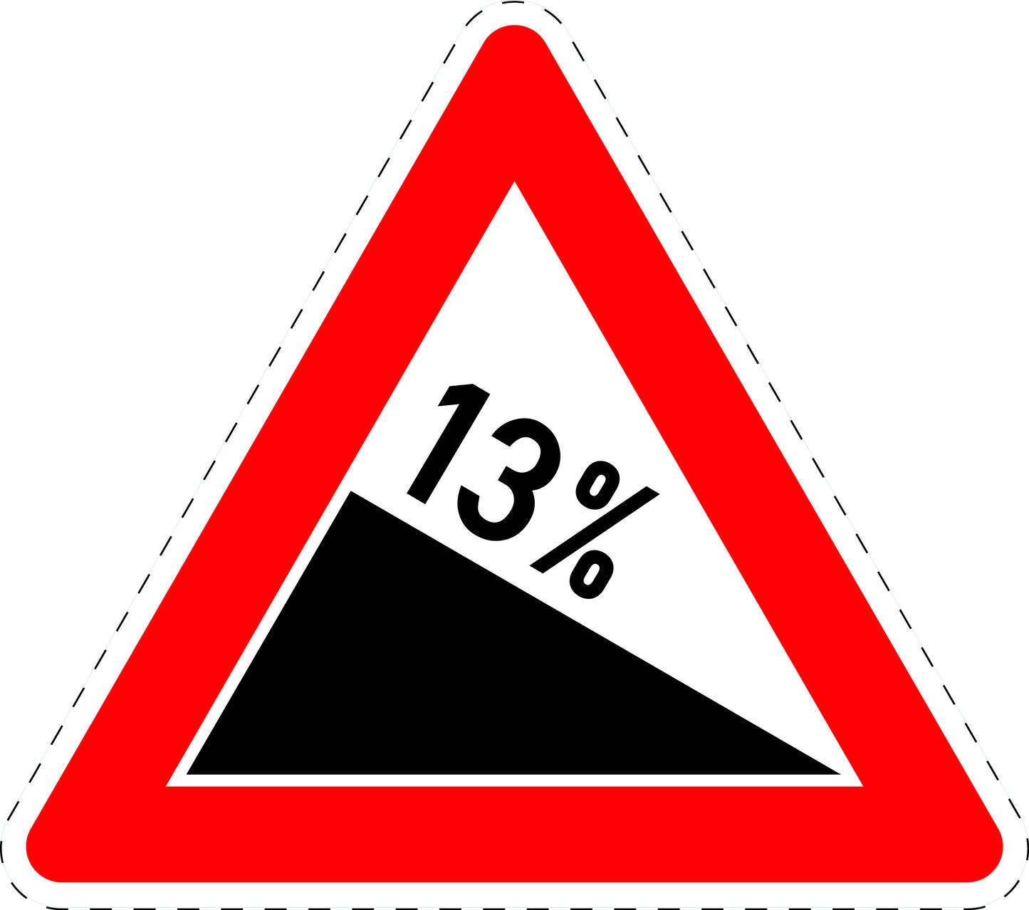 1 stuk verkeersbord "Afdaling 13%" 20–70 cm EW-Verk-108-59