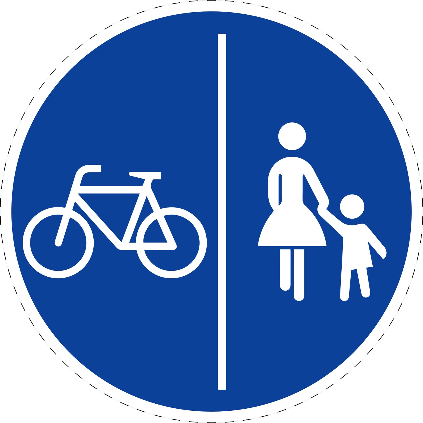 1 Stuk verkeersbord "Gescheiden fiets- en voetpad (fietsers links, voetgangers rechts)" 20–70 cm EW-Verk-241-30