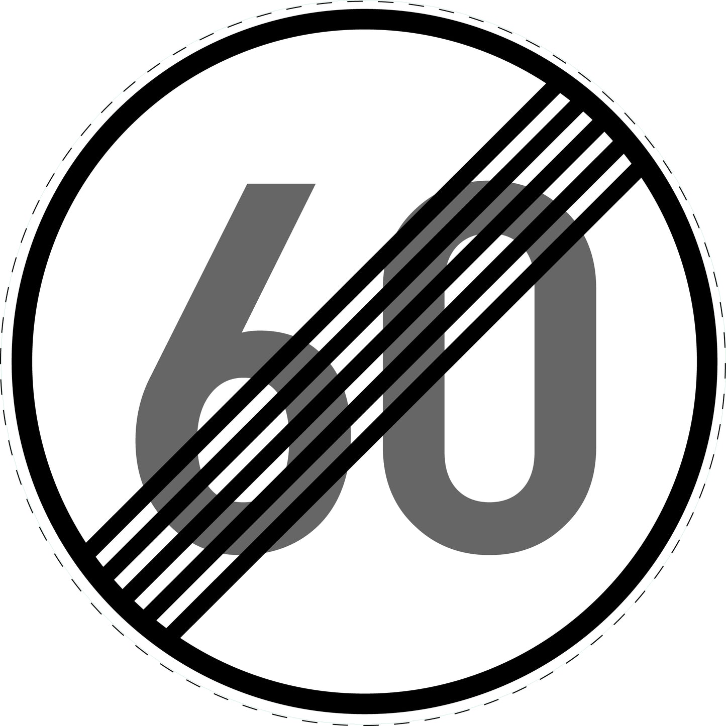 1 Stuk verkeersbord "Einde snelheidsbeperking 60 km/u" – 2-15 cm – EW-Verk-278-56