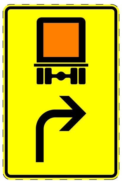 1 Stuk verkeersbord "Voertuigen met gevaarlijke stoffen die etikettering vereisen – rechtsaf" 2–15 cm EW-Verk-442-22