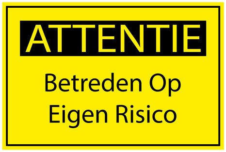 Bouwplaatssticker " Attentie Betreden Op Eigen Risico " geel EW-BAU-1580