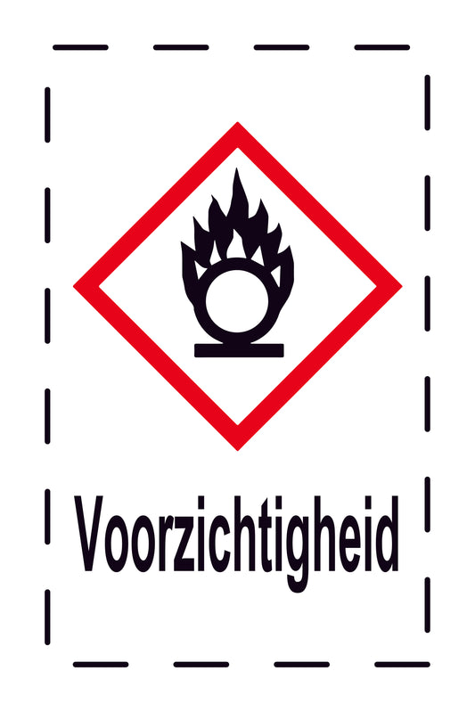 1000 stickers "Voorzichtigheid  Oxiderende stoffen" 2,4x3,9 cm tot 15x24 cm, gemaakt van papier of kunststof EW-GHS-03-Voorzichtigheid