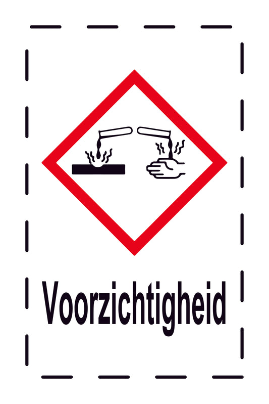 1000 stickers "Voorzichtigheid Bijtende stoffen - Corrosief" 2,4x3,9 cm tot 15x24 cm, gemaakt van papier of kunststof EW-GHS-05-Voorzichtigheid
