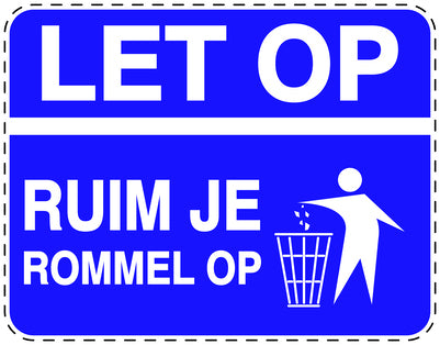 Vuilnisbaksticker "Let op, Ruim je rommel op" blauw horizontaal EW-LITTER-H-10000-44