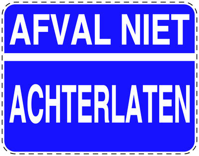 Vuilnisbaksticker "Afval Niet Achterlaten" blauw, horizontaal EW-LITTER-H-10100-44