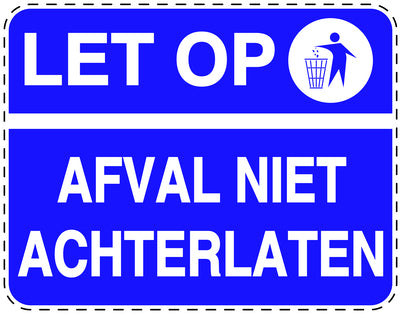 Vuilnisbaksticker "Let op,Afval Niet Achterlaten" blauw horizontaal EW-LITTER-H-10200-44