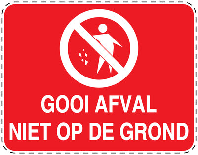 Vuilnisbaksticker "Gooi Afval niet op de grond" rood horizontaal EW-LITTER-H-10400-14