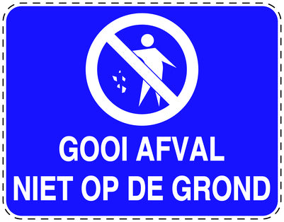 Vuilnisbaksticker "Gooi Afval niet op de grond" blauw horizontaal EW-LITTER-H-10400-44