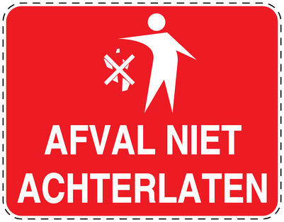 Vuilnisbaksticker "Afval neit Achterlaten" rood, horizontaal EW-LITTER-H-10500-14