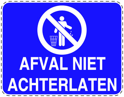 Vuilnisbaksticker "Afval niet achterlaten" blauw, horizontaal EW-LITTER-H-10900-44
