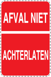 Vuilnisbaksticker "Afval Niet Achterlaten" rood, verticaal EW-LITTER-V-10100-14