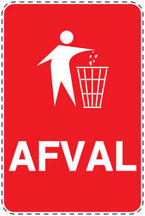 Vuilnisbaksticker "Afval" rood, verticaal EW-LITTER-V-10300-14