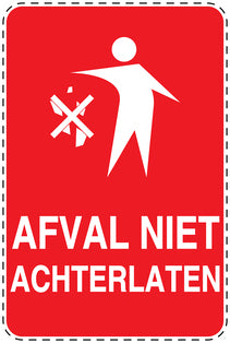 Vuilnisbaksticker "Afval neit Achterlaten" rood, verticaal EW-LITTER-V-10500-14