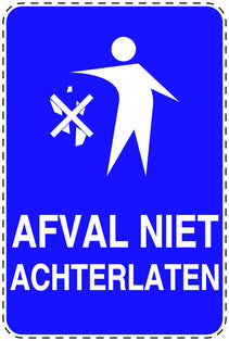 Vuilnisbaksticker "Afval neit Achterlaten" blauw, verticaal EW-LITTER-V-10500-44