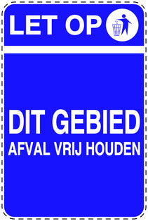 Vuilnisbaksticker "Let op dit gebied afval vrij houden" blauw verticaal EW-LITTER-V-10600-44