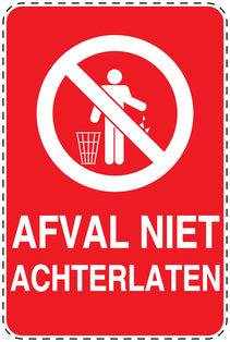Vuilnisbaksticker "Afval niet achterlaten" rood, verticaal EW-LITTER-V-10900-14