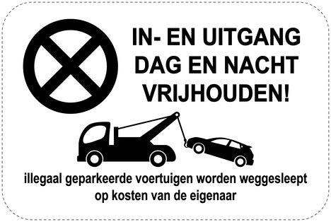 Geen parkeerborden "In-en uitgang dag en nacht vrijhouden!" (Geen parkeren) als sticker EW-PARKEN-12800-V-88
