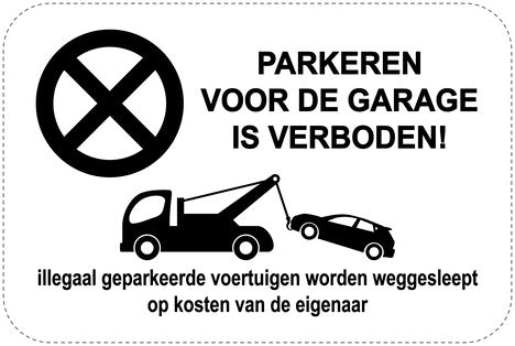 Geen parkeerborden “Parkeren voor de garage is verboden!” (Geen parkeren) als sticker EW-PARKEN-13000-V-88
