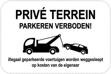 Geen parkeerborden “Prive terrein parjeren verboden !” (Geen parkeren) als sticker EW-PARKEN-14300-V-88