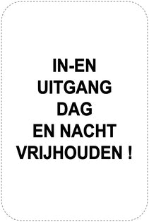 Geen parkeerborden "In-en uitgang dag en nacht vrijhouden!" (Geen parkeren) als sticker EW-PARKEN-20600-H-88