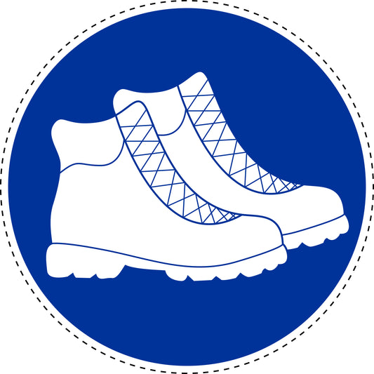 Gebodenstickers "Gebruik voetbescherming" gemaakt van PVC-kunststof, ES-SIM1380