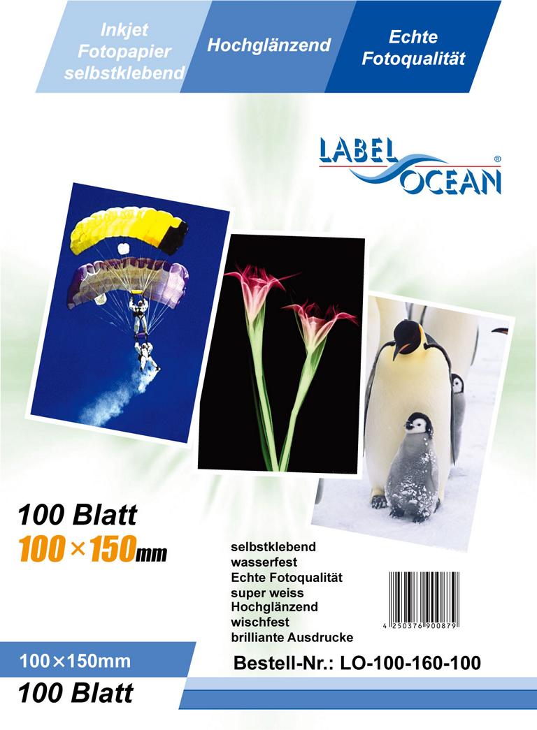 100 vel 10x15cm fotopapier zelfklevend  Hoogglanzend + waterbestendig van LabelOcean LO100160100