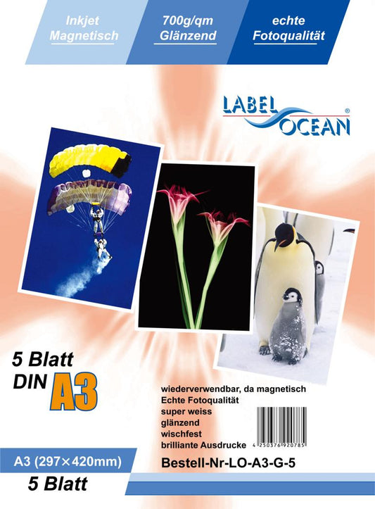 5 vellen A3 fotopapier magnetisch glanzend papier van LabelOcean(R) LO-A3-G-5