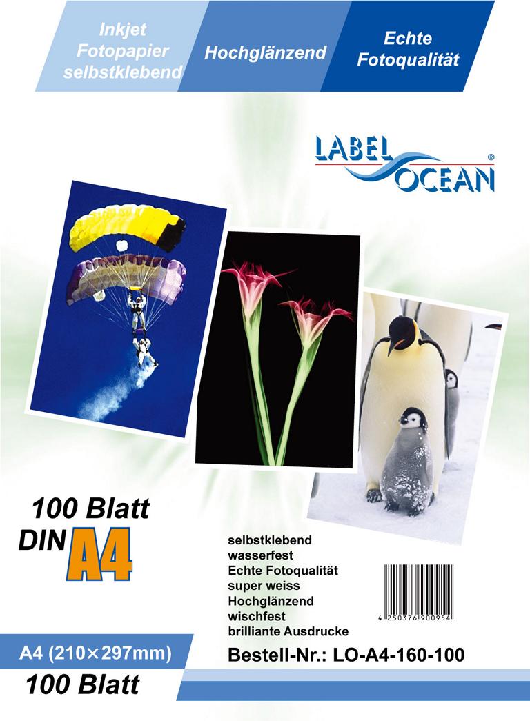 100 vellen A4 fotopapier zelfklevend  Hoogglanzend + waterbestendig van LabelOcean LOA4160100