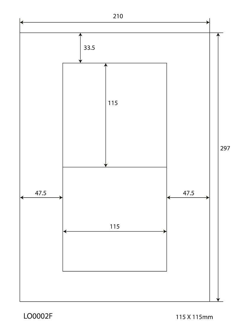 200 universele etiketten 115x115mm, op 100 Din A4 vellen, mat, zelfklevend LO-0002-F-70