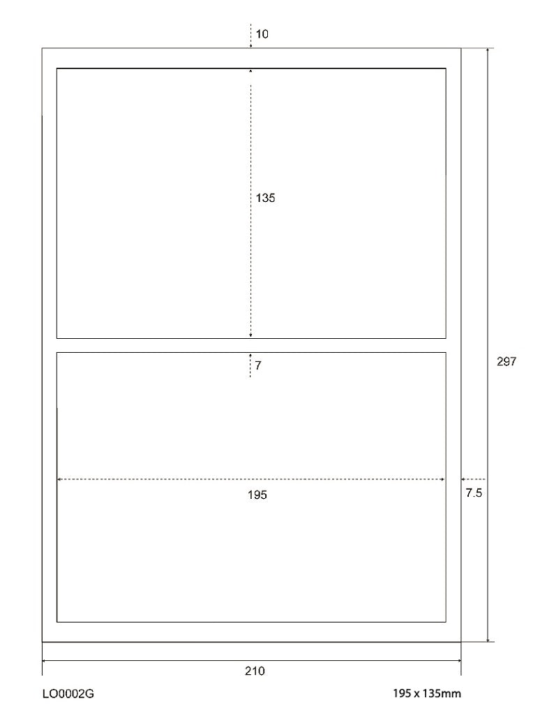 200 universele etiketten 195x135mm, op 100 Din A4 vellen, mat, zelfklevend LO-0002-G-70