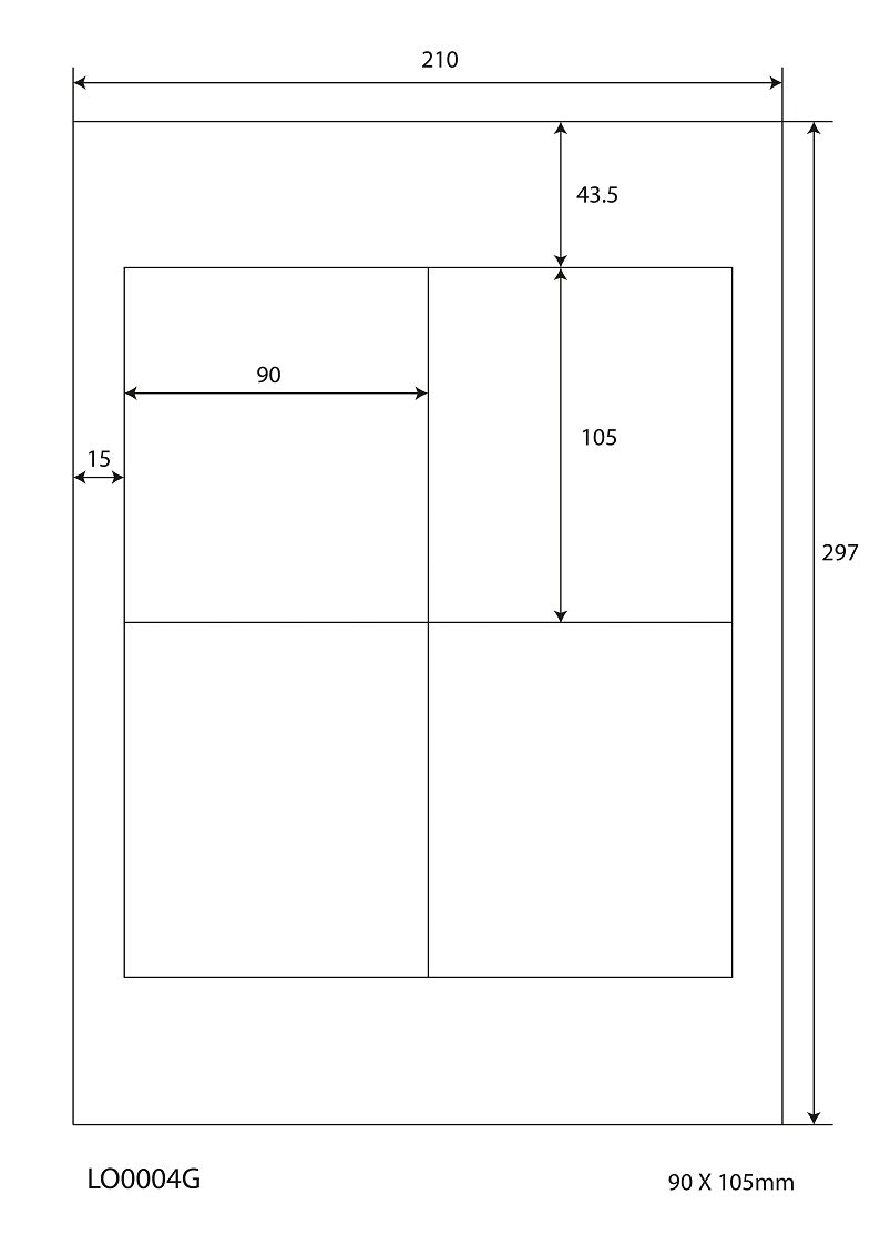 400 universele etiketten 90x105mm, op 100 Din A4 vellen, glanzend, zelfklevend LO-0004-G-80