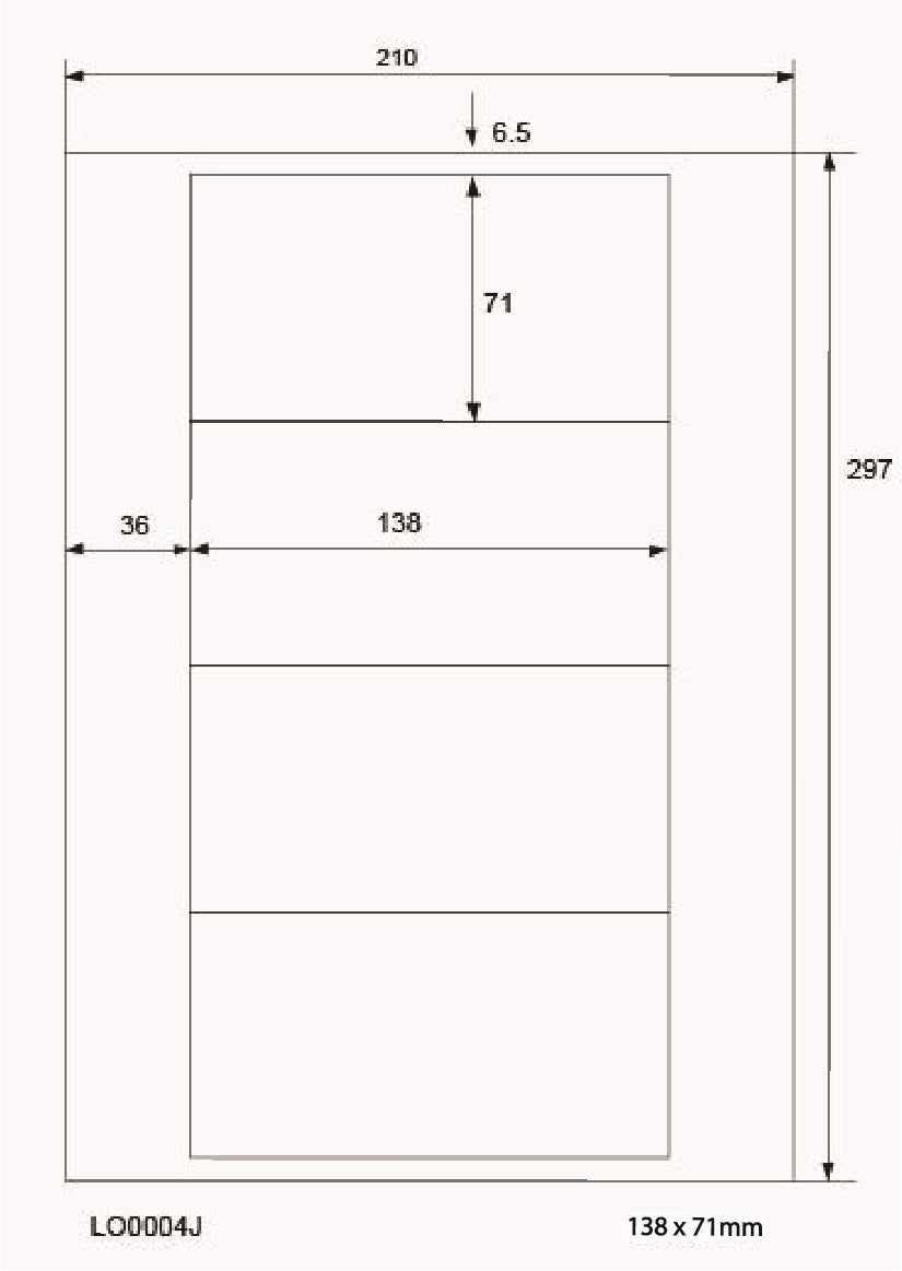 400 universele etiketten 138x71mm, op 100 Din A4 vellen, mat, zelfklevend LO-0004-J-70